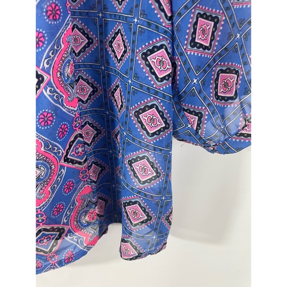 Medium Old Navy Blouse Boho Peasant Top Shirt Pink Blue Geometric Women Loose - Picture 5 of 8